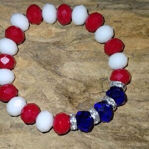 Elegant Patriotic Red, White, and Blue Beaded Bracelet